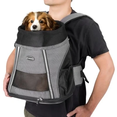 Image de Navaris Sac de Transport Chat Chien à Dos bandoulière 37 x 33 24 cm avec fenêtre en Filet Petits Chats Chiens Animaux Max 7 kg