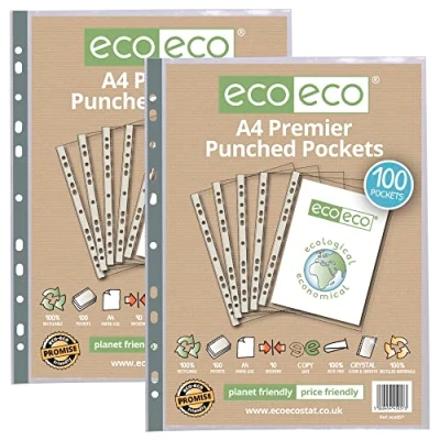 Image de eco Eco057x2 Lot de 2 paquets 100% recyclés avec pochettes perforées Transparent Format A4 90 microns