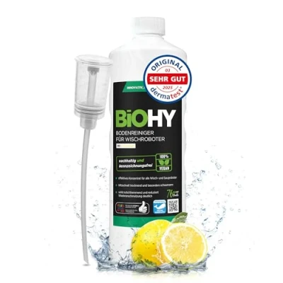 Image de BiOHY Nettoyant de sol pour robot aspirateur laveur (Bouteille 1l) + Distributeur concentré tous les robots d&#039;essuyage et d&#039;aspiration à fonction humide (Wischroboter Frisch)