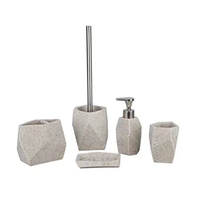 Image de axentia Ensemble d&#039;Accessoires de Salle Bains Santorino, 5 Pièces Bains, Beige