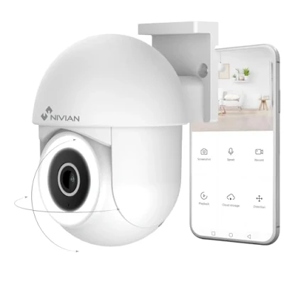 Image de NIVIAN Caméra PTZ WiFi Mini 2K, 2,4 GHz Vision Nocturne 10 m Détection de Mouvement et Suivi Automatique Extérieur IP65 Compatible avec Alexa Google Home Contrôle App Tuya (1 UNITÉ)