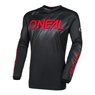 Image de O&#039;NEAL Maillot Motocross Manches Longues MX Enduro Protection coude rembourrée, col en V, Respirant Element Jersey Voltage V.24 Adulte Noir Rouge Taille M