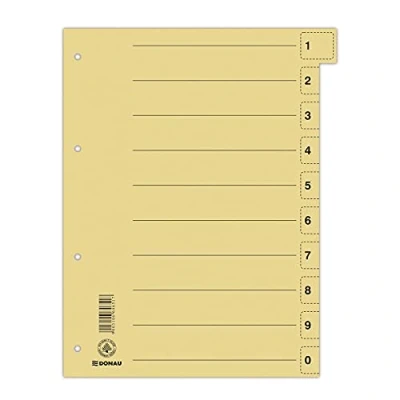 Image de DONAU 8611001 11 Lot de 50 intercalaires jaunes en carton recyclé pour format A4 4 trous Bleu Ange Fabriqué UE