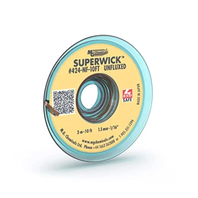Image de MG Chemicals 424 NF 10FT Tresse à dessouder non fluxée Super Wick, 0,06&quot; de largeur x 10&#039; longueur, sans danger ESD