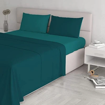 Image de Italian Bed Linen CL NC blu scu/Grigio chiaro 2P Natural Color ensemble de draps lit, Bleu foncé/Gris clair, Double, 100 % Coton
