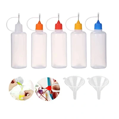 Image de Lot de 5 flacons Colle vides 120 ML avec 2 Mini entonnoirs, applicateurs en Plastique Embouts d&#039;aiguille pour Colle, Liquide, Loisirs créatifs, Peinture Acrylique (Multicolore)