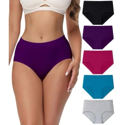 Image de wirarpa Culotte Femme Coton Taille Haute Slip Elasticité Culottes Lot de 5 Multicolor XL