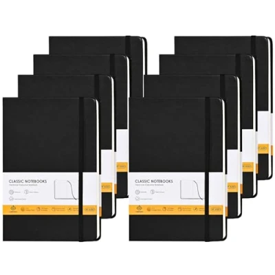Image de HOMPOWER Lined Notebook Journals A5 Size 14 x 21cm, 160 Pages with Expandable Pocket, 100GSM Paper, Hardcover Notepad (Black 8 Packs)