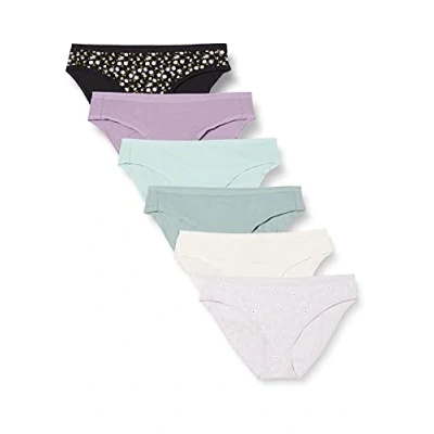 Image de Amazon Essentials Bas de Bikini en Coton (Grandes Tailles Disponibles) Femme, Lot 6, Motif Liberty/Multicolore/Points, 48