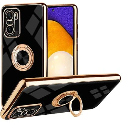 Image de IBEX Étui Compatible Xiaomi Poco F3 5G/ Mi 11i,Étui de Support D&#039;Anneau en TPU a Placage Brillant, Protection Souple et Mince avec Bord Antichoc Le Noir