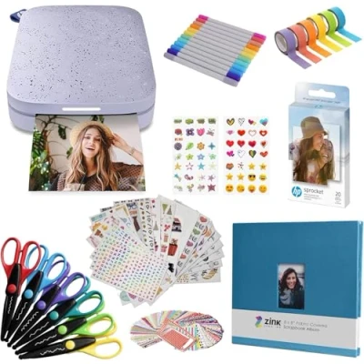 Image de HP Sprocket Imprimante Photo instantanée Portable 2x3 Pouces (Violet) Kit d&#039;album