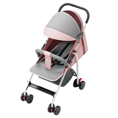 Image de Poussette Canne Bébé Ultra Légère, Compacte, Pliable et Inclinable de la Naissance à 25 kg, avec Système Trolley, Housse Pluie Incluse, CapoteExtensible C rose