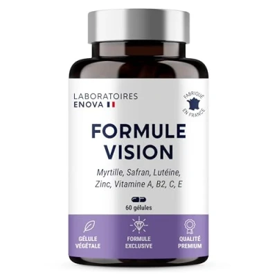 Image de FORMULE vision Complément alimentaire pour les yeux Myrtille, Safran, Lutéine, Zinc et Vitamines Maintien d&#039;une normale, secs fatigués 60 Gélules Fabriqué en France
