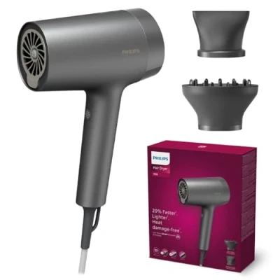 Image de Philips Sèche cheveux Série 7000, technologie ThermoShield Advanced anti chaleur extrême, ions minéraux réduisant les dommages causés par UV, concentrateur et diffuseur (modèle BHD713/10)