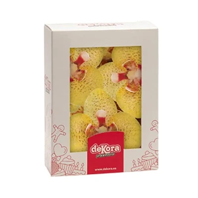 Image de Dekora Boîte de 12 Gaufrettes Orchidées pour Décoration Fleurs Comestibles Gâteaux d&#039;Anniversaire Couleur Jaune 7,5 x 8,5 cm