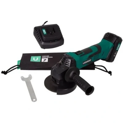 Image de VONROC Meuleuse d&#039;Angle 20V 115mm Sans Fil, Légère et Polyvalente Poignée SoftGrip Coupe &amp; Ponçage Tout Type de Matériaux 1 Batterie 2.0AH Chargeur inclus Disque à découper non