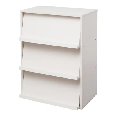 Image de Iris Ohyama, Meuble, Bibliothèque, Étagère de rangement, 3 portes rabattables, Design, Solide, Moderne, Multi usage, Bureau, Chambre, Salon Flap Rack CHR Chêne Blanc