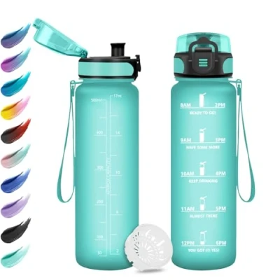 Image de Bouteille 500ml, Gourde Enfant, avec Filtre, Marqueur de Temps, Motivation, d&#039;eau Étanche, Reutilisable pour l&#039;École, Bureau, Randonnée, Camping