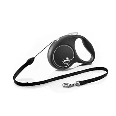 Image de FLEXI Black Design, Laisse Rétractable pour Chiens Jusqu’à 12 Kg Cordon Ultra Résistant Enrouleur avec Système de Guidage et Freinage Fabrication Allemande S 5m Argent