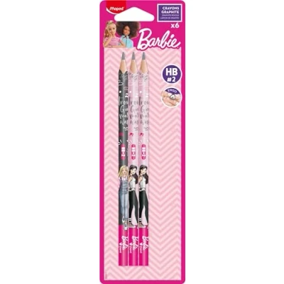 Image de Maped 6 Crayons Graphite HB #2 BARBIE à Papier Forme Triangulaire Ergonomique Pack de