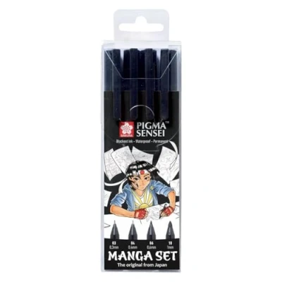 Image de SAKURA Lot de 4 manches Pigma Sensei (4 plumes, noir)