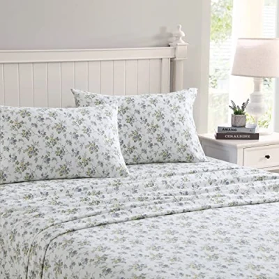 Image de Laura Ashley Home Ensemble de draps lit en Coton pré rétréci et brossé pour Plus Douceur Collection Flanelle Confortables douillets Simple Le Fleur Cottage Bleu