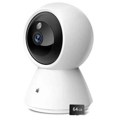 Image de Caméra Surveillance WiFI intérieure 2K(4MP) , 5G/2.4 GHz Camera, Suivi de Mouvement à 360, Détection Humaine AI, Vision Nocturne, Audio Bidirectionnel, Compatible avec Alexa pour Bébé/Animaux