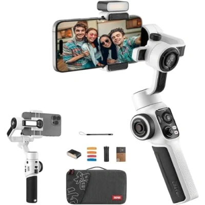 Image de ZHIYUN Smooth 5S Combo [Officiel] iPhone Gimbal Stabilisateur, Handy à 3 Axes, avec Deux Feux de Remplissage Avant et Arrière, FilmIC Pro, Vlog, Youtube TikTok (avec Trépied)