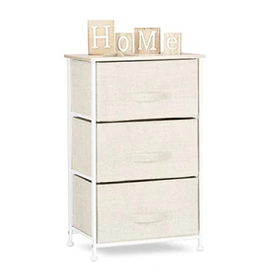 Image de Relaxdays Système d&#039;étagères, 3 Tissu, boîte à tiroirs Universelle, métal et Bois, 73 x 45 30 cm, Beige Meuble Rangement Commode HxlxP, Design A, Variante A