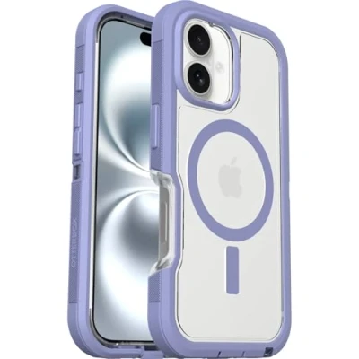 Image de OtterBox Coque Defender XT MagSafe pour iPhone 16, Antichoc, Anti Chute, Robuste, supporte 7X Plus de Chutes Que la Norme Militaire, Transparent/Violet