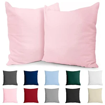 Image de Taie Oreiller 65x65 Coton Renforcé (Set de 2) Rose Tissage serré 57 Fils/cm² 65 x cm Certifié Oeko Tex
