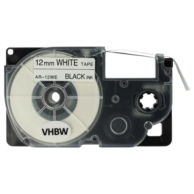 Image de Cassette à ruban vhbw 12mm pour Casio KL 130, 200, 2000, 200E, 7200, 7400, G2, HD1. Remplace: XR 12WE, 12WE1.