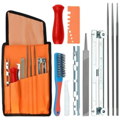Image de ADERTOS 11PCS Kit Affutage Chaine Tronçonneuse Affuteuse de Professionnel d&#039;Affûtage pour Affûteuse Lame Portable Affûter