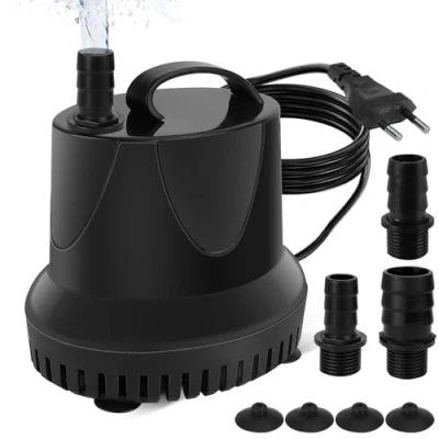 Image de Pompe Eau Submersible, 45W 2800L/H Mini Silencieuse, Aquarium avec 3 Buses 15/19/25mm, Hauteur de Refoulement 2,8m, à Amphibie pour Étang, Réservoir Poissons, Cordon 1.4m