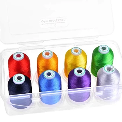 Image de New brothread 15 Options 8 Bobines à Encliqueter de 1000m Chaque Polyester Machine Fil broder avec Boîte Stockage en Plastique Transparent pour Broderie &amp; Matelassage Over Rainbow