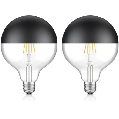 Image de ledscom.de 2 ampoules LED E27, G125, blanc chaud (2700 K), 6,7 W, 660lm, miroir de tête (noir)