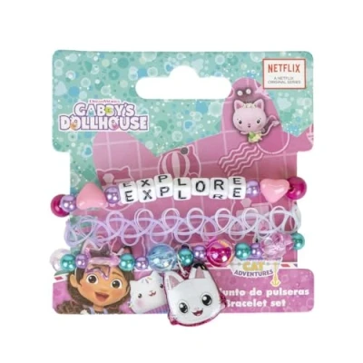 Image de Set d&#039;accessoires de Gabby&#039;s Dollhouse 2 bracelets Multicolore Multicomposition Pin avec le visage Panty Patitas Produit original conçu en Espagne