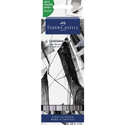 Image de Faber Castell 164522 Goldfaber Aqua Dual Marker, dans les tons de gris, avec pointe pinceau et fineliner, étui 6 pièces