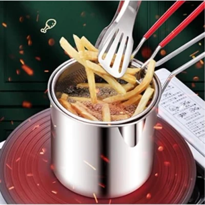 Image de Mini Friteuse Marmite En Acier Inoxydable, Petite À Économie D&#039;Style Japonais Avec Passoire, Filtre Écumoire Gaz D&#039;huile ProfonPour Faire Frire Les Cuisses Poulet, Frites