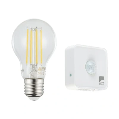 Image de Eglo connect.z Lot d‘une ampoule LED E27 connectée avec détecteur de présence, A60, ZigBee, contrôlable par appli, dimmable, design vintage, transparent, 806 lumens, 6 watts, blanc neutre