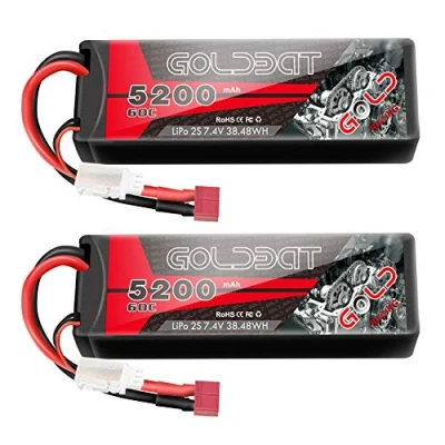 Image de GOLDBAT 2S RC LiPo Battery 7.4V 60C 5200mAh Hardcase Pack avec Deans T Plug pour Car Evader Truggy Buggy Helicopter BX Auto Truck Hobby (2Packs)