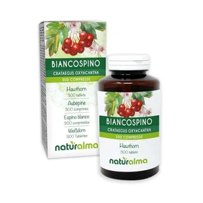 Image de Aubépine (Crataegus oxyacantha) feuilles et fleurs Naturalma 150 g 300 comprimés Complément alimentaire Naturel Végétalien