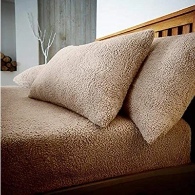 Image de Sleepdown Drap Housse en Polaire Unie, Chaude, Confortable et Super Douce 2 Places Naturel