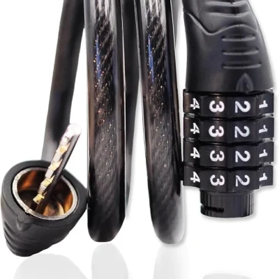Image de Câble Antivol à 4 chiffres réinitialisable pour vélo spiralé de 32 pouces avec revêtement en PVC VTT, route