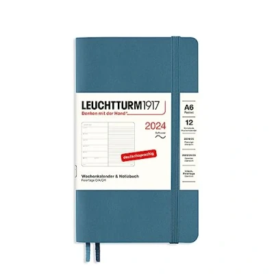 Image de LEUCHTTURM1917 367801 Agenda semainier et bloc notes de poche, 2024, format A6, couverture souple, bleu pierre, en allemand, 12 mois