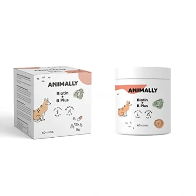 Image de Animally Biotin + B Plus 60 comprimés. Santé de la Peau des Chiens et Chats. Maintien d&#039;une Cheveux sains. Idéal pour mue.