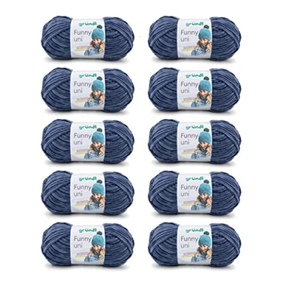 Image de Gründl Funny uni, fil pour aiguilles &amp; crochet (fil chenille à l’aspect velouté 100% polyester, 10 x 100 g / 120 m, grosseur d’aiguilles n 5 6, g), jeans
