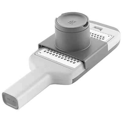 Image de ZWILLING Râpe Mandoline 7 en 1, Longueur: 30 cm, Bac Intégré, Acier Inoxydable 18/10, Structure Plastique, Friction Bidirectionnelle, Gris, série Z Cut