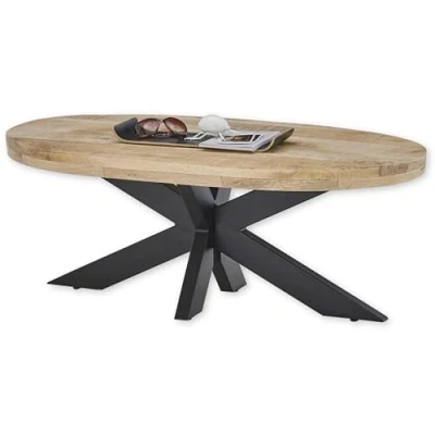 Image de Stella Trading Mumbai Table Basse Ovale en Bois Massif avec Structure métal Noir 120 x 60 cm