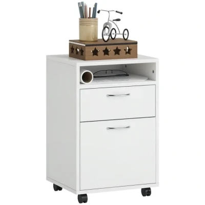 Image de HOMCOM Caisson de Bureau Rangement sur roulettes tiroir Placard Niche Panneaux Particules Blanc